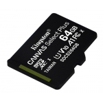 Kingston 64GB Canvas Select Plus Micro SD (SDXC) Card U1, V10, A1, 100MB/s R, 10MB/s W