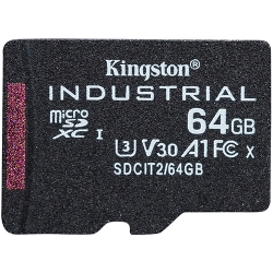 Kingston 64GB Industrial Micro SD (SDXC) Card U3, V30, A1, 100MB/s R, 80MB/s W
