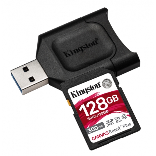 Kingston 128GB Canvas React Plus SD (SDXC) Card UHS-II, U3, V90, 300MB/s R, 260MB/s W