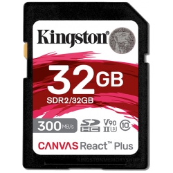 Kingston 32GB Canvas React Plus SD (SDHC) Card, Gen2 UHS-II, U3, V90, 300MB/s R, 260MB/s W