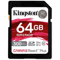 Kingston 64GB Canvas React Plus SD (SDXC) Card, Gen2 UHS-II, U3, V90, 300MB/s R, 260MB/s W
