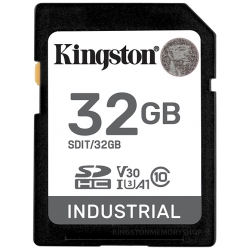 Kingston 32GB Industrial SD (SDHC) Card U3, V30, A1, 100MB/s R, 80MBs/ W