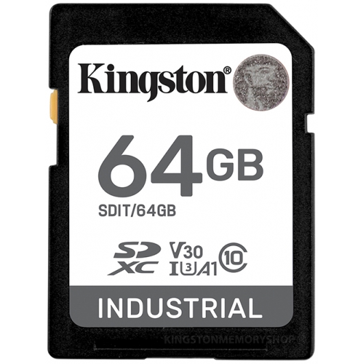 Kingston 64GB Industrial SD (SDXC) Card U3, V30, A1, 100MB/s R, 80MBs/ W