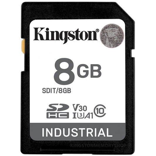 Kingston 8GB Industrial SD (SDHC) Card U3, V30, A1, 100MB/s R, 80MBs/ W