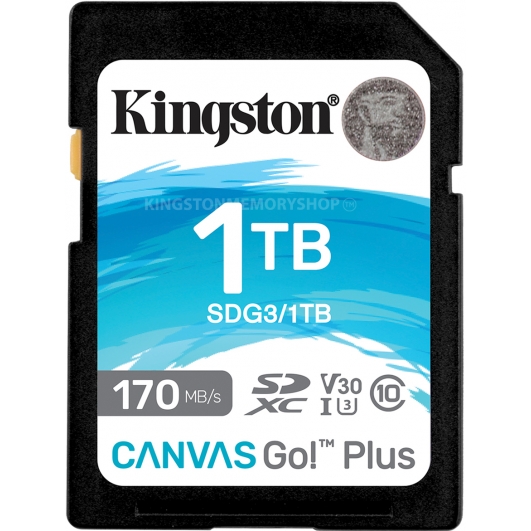 Kingston 1TB (1000GB) Canvas Go Plus SD (SDXC) Card U3, V30, A2, 170MB/s R, 90MB/s W