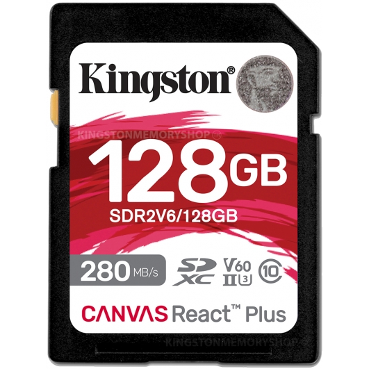 Kingston 128GB Canvas React Plus SD Card - U3, V60, Up To 280MB/s
