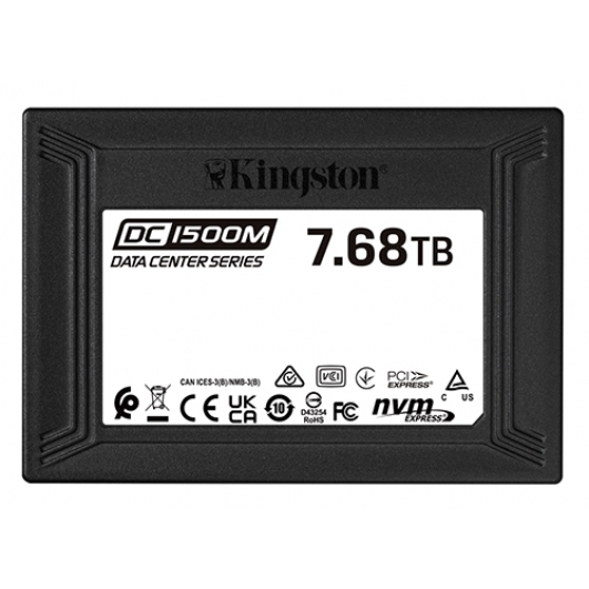 Kingston 7.68TB (7680GB) DC1500M SSD 2.5 Inch 7mm, U.2, NVMe, PCIe 3.0 (x4), 3100MB/s R, 2700MB/s W