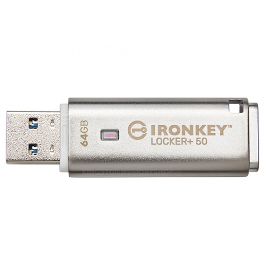 Kingston Ironkey 64GB Locker+ 50 Encrypted Type-A Flash Drive USB 3.2, Gen1, 145MB/s