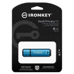 Kingston Ironkey 8GB Vault Privacy 50 Encrypted Type-A Flash Drive USB 3.2, FIPS 197, 250MB/s R, 180MB/s W