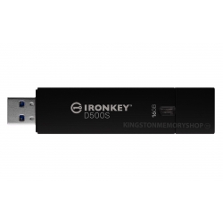 Kingston Ironkey 16GB D500S Encrypted Type-A Flash Drive USB 3.2, Gen1, FIPS 140-3*, 260MB/s R, 190MB/s W