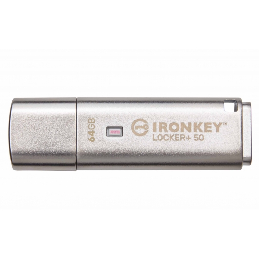 64GB Kingston Ironkey Locker+ 50 USB Flash Drive - USB 3.2, Gen1, Type-A, 145MB/s R, W